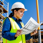 **

"A professional female engineer in a fully clothed, modest, high-visibility vest and hard hat, inspecting blueprints at a construction site. Background includes scaffolding and construction equipment. Appropriate attire, safe for work, perfect anatomy, correct proportions, natural pose, professional photography, high quality."

**